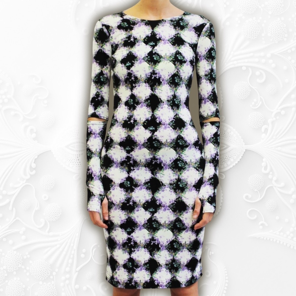 Nwot Preen By Thornton Bregazzi ‘Form’ Violet & Diamond Print Dress Size Xs